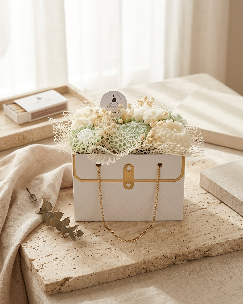 BOUQUET BOLSO BLANCO - FLORES BLANCAS Y VERDE