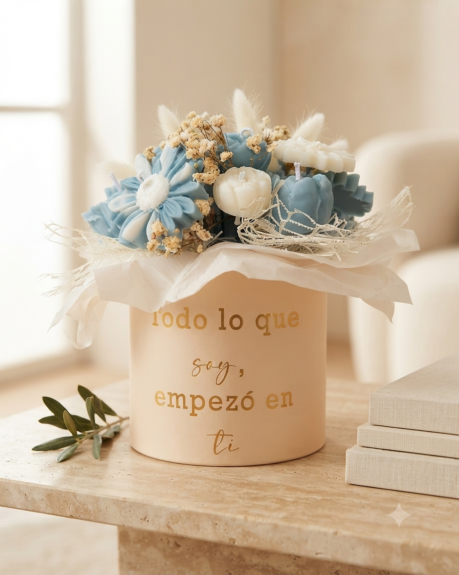 Bouquets Caja Blanca- Flores azules y blancas