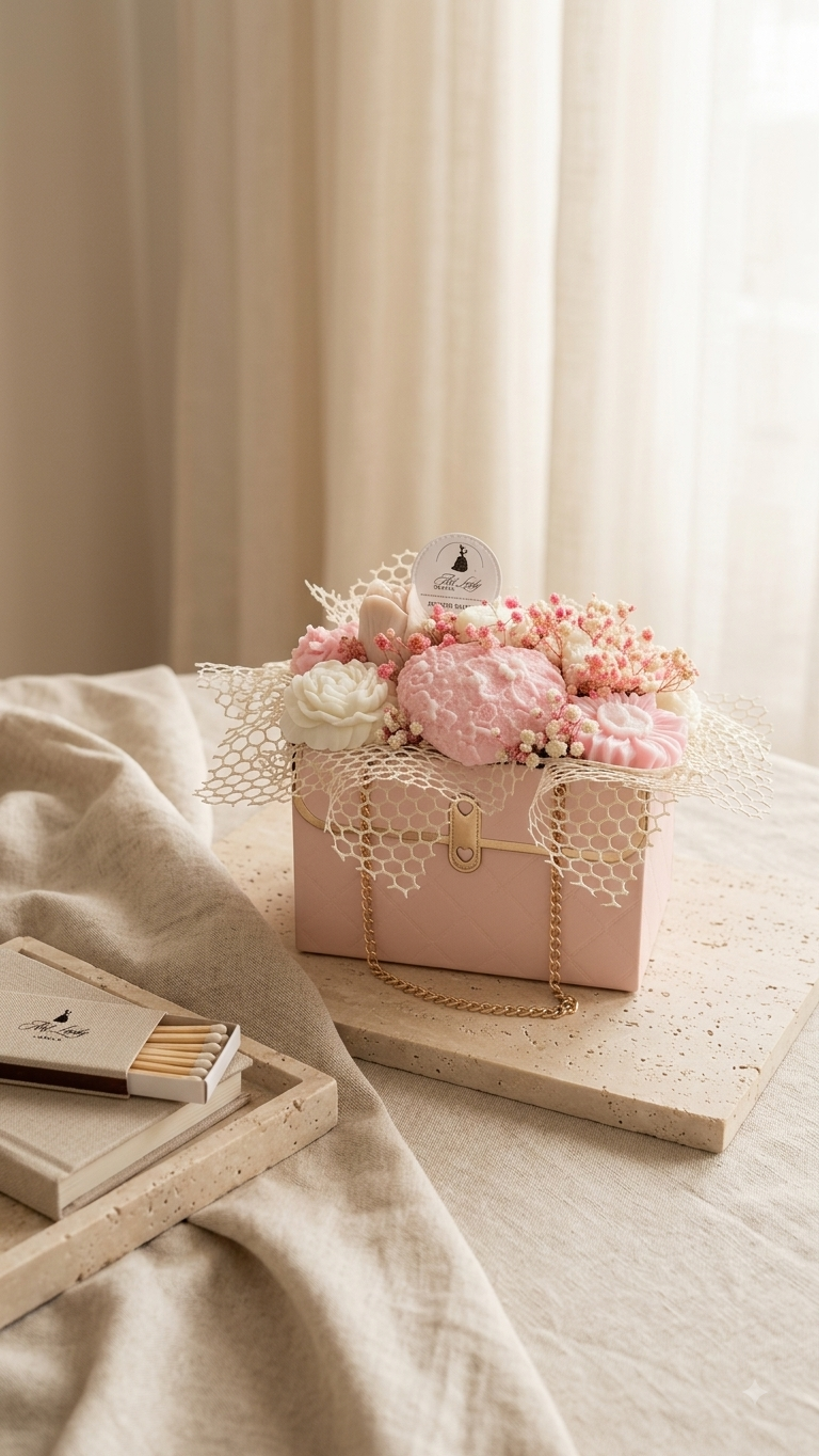 BOUQUET BOLSO ROSA - FLORES BLANCAS,BEIGE Y ROSA